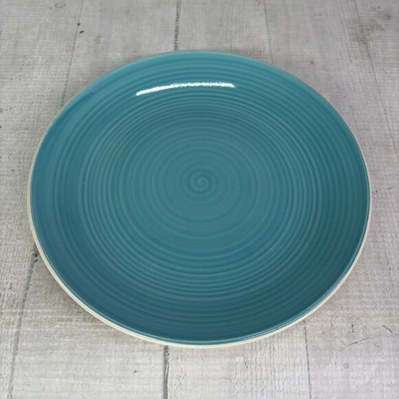 Dover & York DYO1 CIRCLES Rings Swirl Aqua Stoneware Coupe Salad Plates Set of 3 - Picture 2 of 16